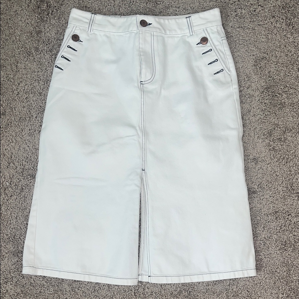 See By Chloé White Denim Midi Pencil Skirt with Front Slit